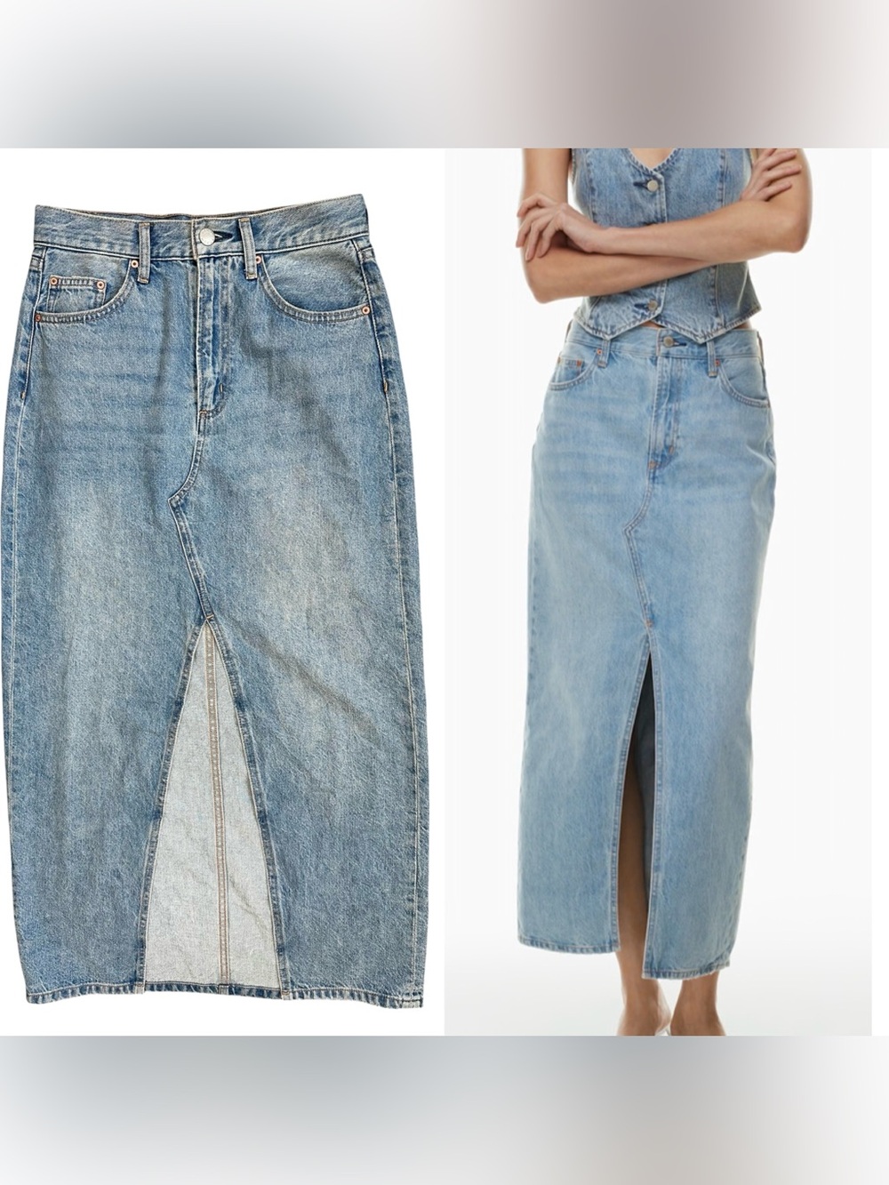 Aritzia Denim Forum Light Wash 100% Cotton ‘90s Vintage Maxi Jean Skirt Size 26